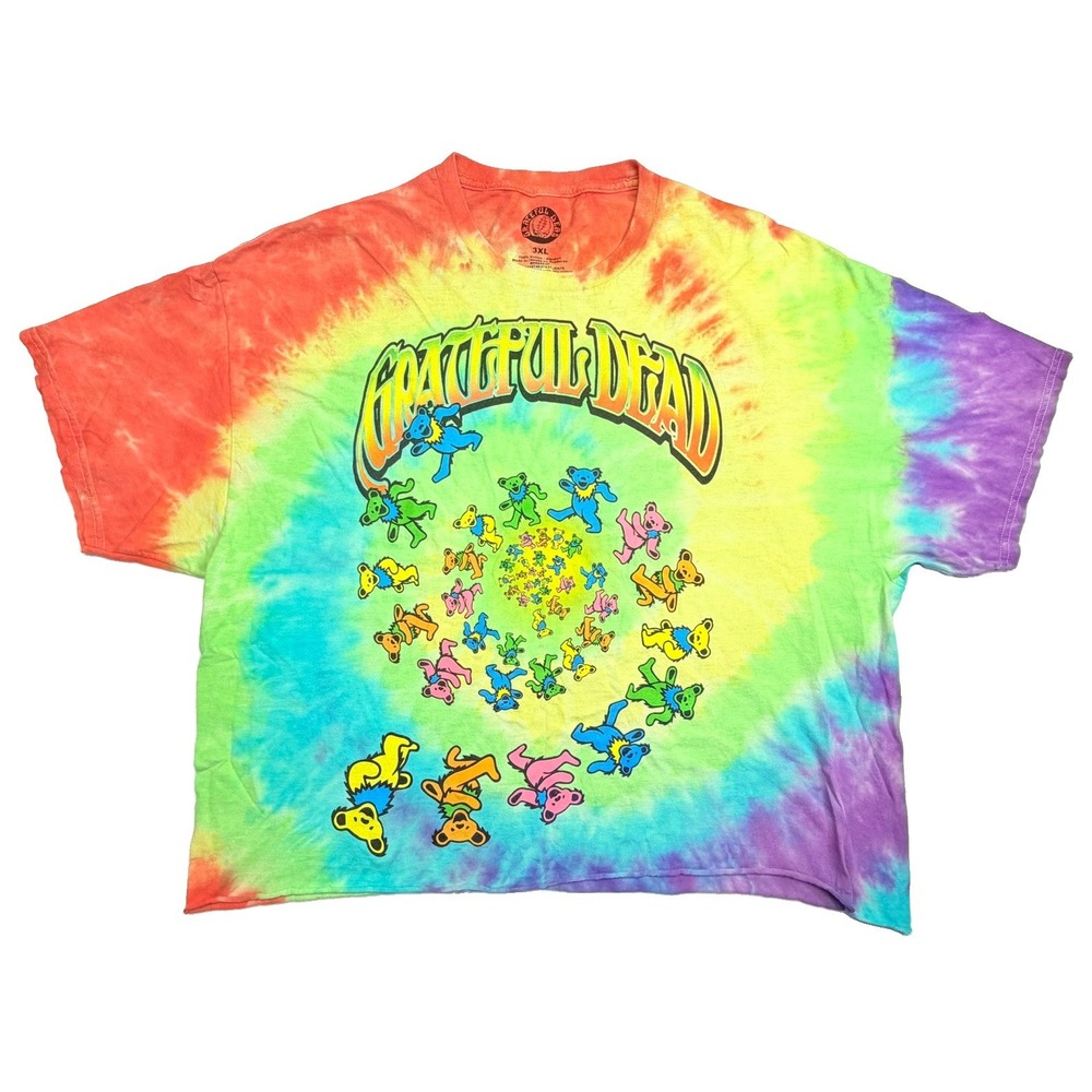 Grateful Dead Spiral Dancing Bears Tie Dye Cropped T-Shirt 3XL 2016